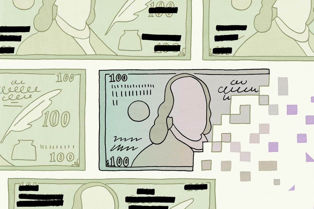 An illustration that shows a $100 bill disappearing.