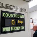 A sign displayed in the hallway at Northampton County Courthouse in Easton, Pennsylvania, on primary Election Day 2024.