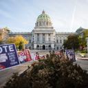 Pennsylvania’s capitol building in Harrisburg on the morning of Election Day 2020.