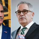 Patrick Dugan (left) and Philadelphia District Attorney Larry Krasner.