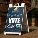 “Vote Here” signs at Temple Sinai in the Squirrel Hill neighborhood of Pittsburgh, PA, on Election Day, Nov. 5, 2024.