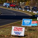 Campaign signs are displayed along Hellertown Road in Bethlehem, Northampton County, Pennsylvania.