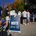 People wait in line to vote Nov. 5, 2024, at the Banana Factory in Bethlehem, Northampton County, Pennsylvania.