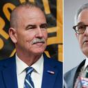 Patrick Dugan (left) and Philadelphia District Attorney Larry Krasner (right)