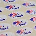 “I Voted” stickers are shown on May 19, 2026, In Quakertown, Bucks County, Pennsylvania.