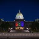 The PA Capitol lit up for Pride Month in 2022.