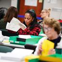 Workers sort mail ballots at the Lehigh County Government Center in Allentown on Nov. 8, 2022.