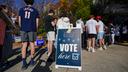 People wait in line to vote Nov. 5, 2024, at the Banana Factory in Bethlehem, Pennsylvania.