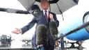President Donald Trump speaks to the media after disembarking Air Force One at Reading Regional Airport, Tuesday, June 23, 2026.