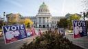 Pennsylvania’s capitol building in Harrisburg on the morning of Election Day 2020.