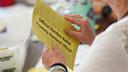 Workers sort mail ballots on primary Election Day 2024 at Northampton County Courthouse in Easton, Pennsylvania.