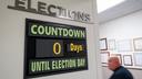 A sign displayed in the hallway at Northampton County Courthouse in Easton, Pennsylvania, on primary Election Day 2024.