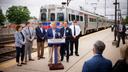 State Sen. Frank Farry (center) spoke at a May news conference to support more funding for SEPTA.