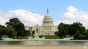 A summer view of the Capitol Reflecting Pool, Grant Memorial, and U.S. Capitol Building.