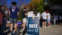 People wait in line to vote Nov. 5, 2024, at the Banana Factory in Bethlehem, Northampton County, Pennsylvania.