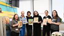 Wendy Gale (A Book a Day), Jessica Lohre (Jefferson ICU), Sibylla Shekerdjiska-Benatova (ABaD), Flora Ward (ABad), Shelby Bentley (Justamere Foundation), and Heather Etzl (Jefferson ICU) at the Thomas Jefferson University Hospital NICU in December 2024, launching a new “Bonding Through Books” program.