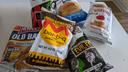 Bags of potato chips on a counter