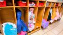 Cubbies line a hallway of The Red Balloon Early Learning Center in Scott Township, Allegheny County.