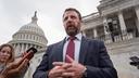 Sen. Markwayne Mullin, R-Okla., speaks with reporters on the steps at the Capitol in Washington, Thursday, March 5, 2026.
