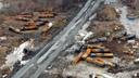 An aerial view of the cleanup of a derailed Norfolk Southern freight train, in East Palestine, Ohio, Feb. 9, 2023.