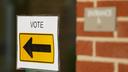 A voting sign is shown in Quakertown, Bucks County, Pennsylvania during the May 19, 2026 primary election.