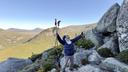 Dale Sanders, 91, celebrates after completing a difficult section of Mt. Katahdin, Monday, Aug. 31, 2026, in Baxter State Park in Piscataquis County, Maine.