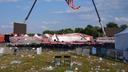 A campaign rally site for Republican presidential candidate former President Donald Trump is empty and littered with debris on July 13, 2024, in Butler, Pa.