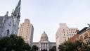 The view of the Pennsylvania Capitol in Harrisburg from State Street.