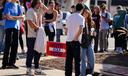 Students wait in line to vote Nov. 5, 2024, outside Kirby Sports Complex in Easton, Northampton County, Pennsylvania.