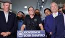 Gov. Josh Shapiro at an August 2025 news conference on public transit funding.