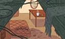 An illustration of a room exposed by a missing roof, inspired by a real-life case in Allegheny County.