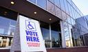 A voting sign outside Allentown Public Library in Lehigh County, Pennsylvania.