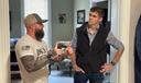 Ryan Crosswell (right), a Democratic candidate for Pennsylvania’s 7th congressional district, listens to former Marine Chris Yarnell (left).