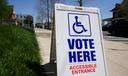 A voting location sign is displayed outside Christ Lutheran Church in Allentown, Lehigh County, Pennsylvania.