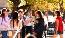 College students from the University of Pittsburgh and Carnegie Mellon University enter the polling station at Bellefield Hall on Nov. 5, 2024.