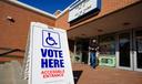 A voting sign is displayed Nov. 5, 2024, at Sheridan Elementary School in Allentown, Lehigh County, Pennsylvania.