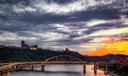 A panoramic view of a Pittsburgh bridge on a cloudy day