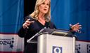 Janelle Stelson, a candidate for the Democratic nomination in Pennsylvania's 10th Congressional District, speaks during a debate, April 9, 2024, in York, PA.
