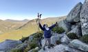 Dale Sanders, 91, celebrates after completing a difficult section of Mt. Katahdin, Monday, Aug. 31, 2026, in Baxter State Park in Piscataquis County, Maine.