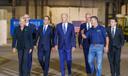 Gov. Josh Shapiro with President Joe Biden (center) at Tioga Marine Terminal in Philadelphia, Pennsylvania.