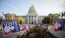 Pennsylvania’s Capitol building in Harrisburg on the morning of Election Day 2020.