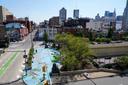 Shown is a bridge on 10th Street that spans Interstate 676, which bisects the Chinatown neighborhood of Philadelphia.