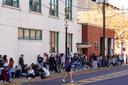 People wait in line to vote Nov. 5, 2024, at the Banana Factory in Bethlehem, Northampton County, Pennsylvania.