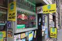 A convenience store in Downtown Pittsburgh prominently advertises that Pennsylvania Lottery tickets are available there, on Monday, March 3, 2025.
