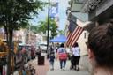 People walking the business district in Zelienople, Butler County, PA.