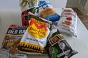 Bags of potato chips on a counter