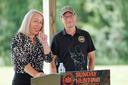 State Rep. Mandy Steele (D., Allegheny) and Democratic Gov. Josh Shapiro at the Sunday hunting bill signing.
