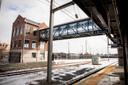 Train tracks and passenger platforms at a Pennsylvania Amtrak station.