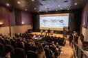 A crowd gathers in Boscov's Theater in GoggleWorks for a Spotlight PA Ideas Fest Community Forum on data centers.