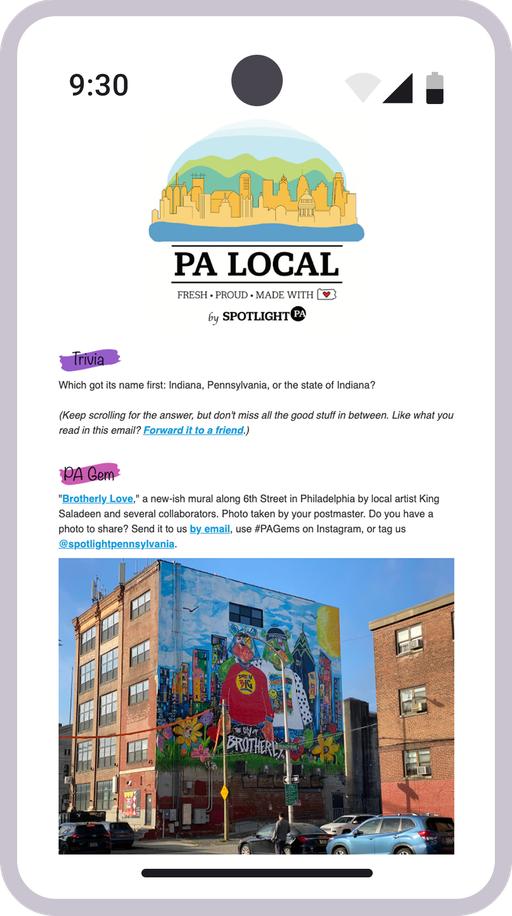 Screenshot of the newsletter on a mobile device Screenshot of the newsletter on a mobile device